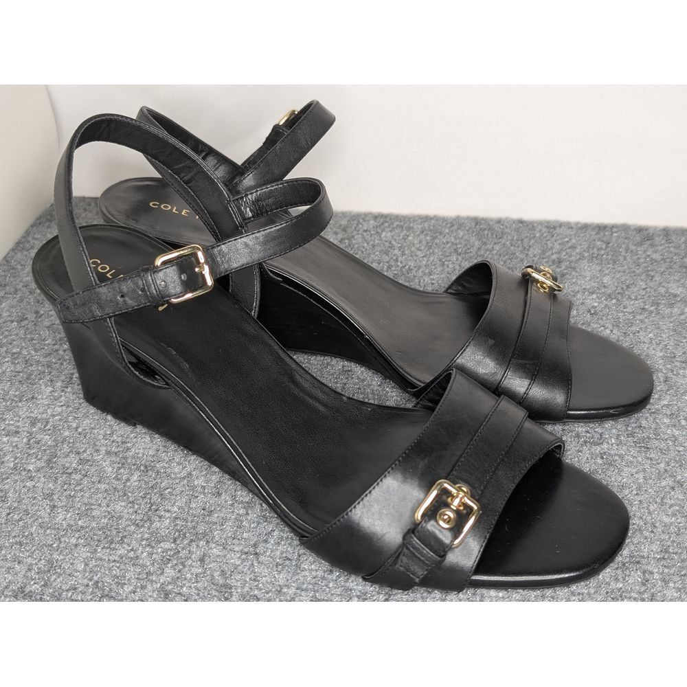 Cole Haan Women's Vinton Edge II Strappy 3" Heels Size 11 B Black/ Gold Buckle